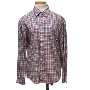 Johnnie O sz L pink and blue plaid button down long sleeve shirt